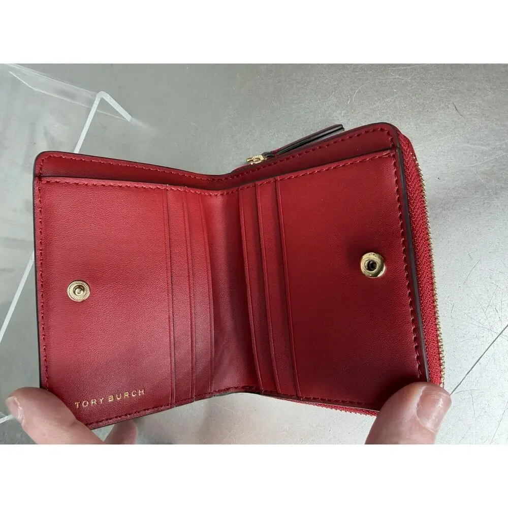 Tory Burch Bright Red & Gold Britten Patent Bifold Wallet NWOT